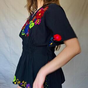 Black Hand Embroidered Peasant Blouse